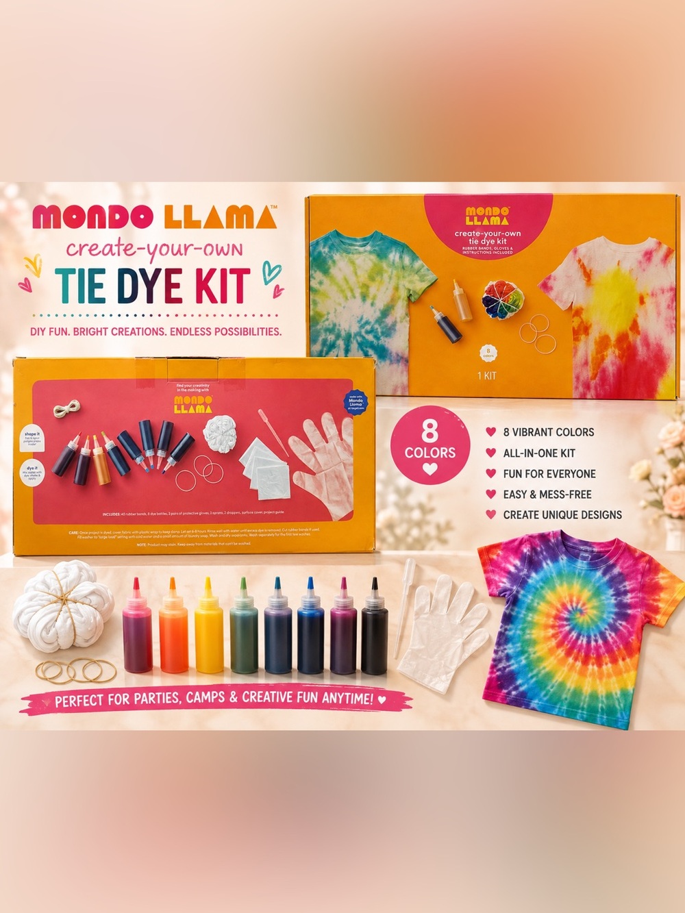 🧡 Mondo Llama Create-Your-Own Tie Dye Kit – 8 Colors | NIB